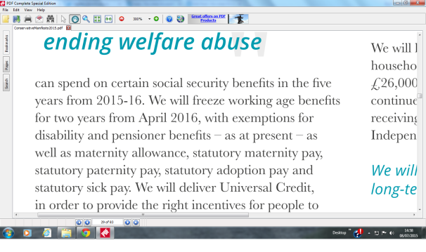 FREEZE FOR 2 YRS ON WORKING AGE BENEFITS IN MANIFESTO